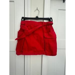 ZARA RED CARGO SKIRT WITH TIE BELT POCKETS WOMENS SIZE 10
